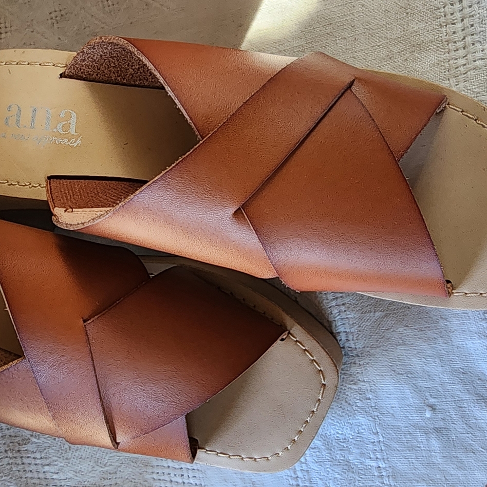 a.n.a Tan Sandals with Crisscross Straps and High-Quality Leather